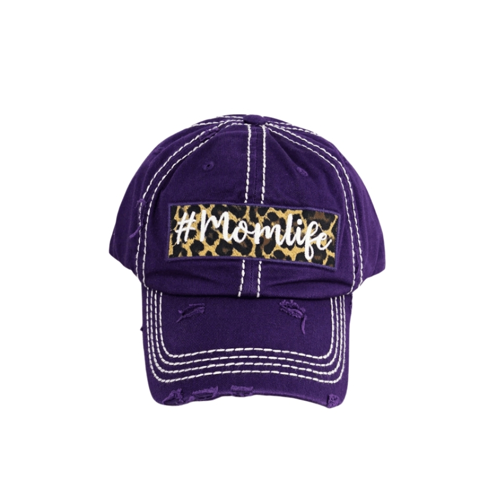 Mom Life Ball Cap with Leopard Print Patch